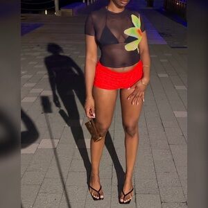 TOP ONLY Lotus Floral Mesh Top in Black